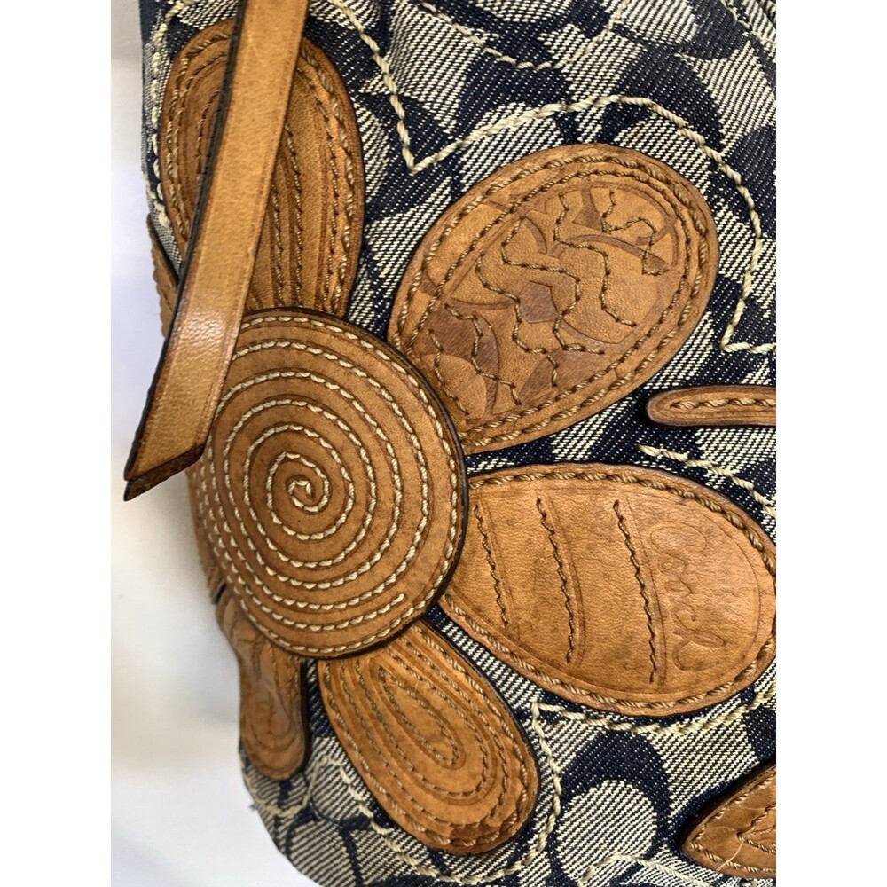 COACH Bleecker Denim 11781 Vachetta Leather Floral Applique Duffle Bag RARE - Picture 10 of 17